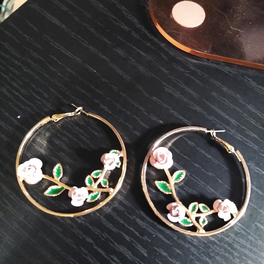 Pink Rose 2" nickel free hoop earrings